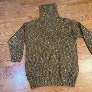 Lydia Jane Women’s Tweed Turtleneck Sweater Wool Blend Brown Speckled Cozy Knit